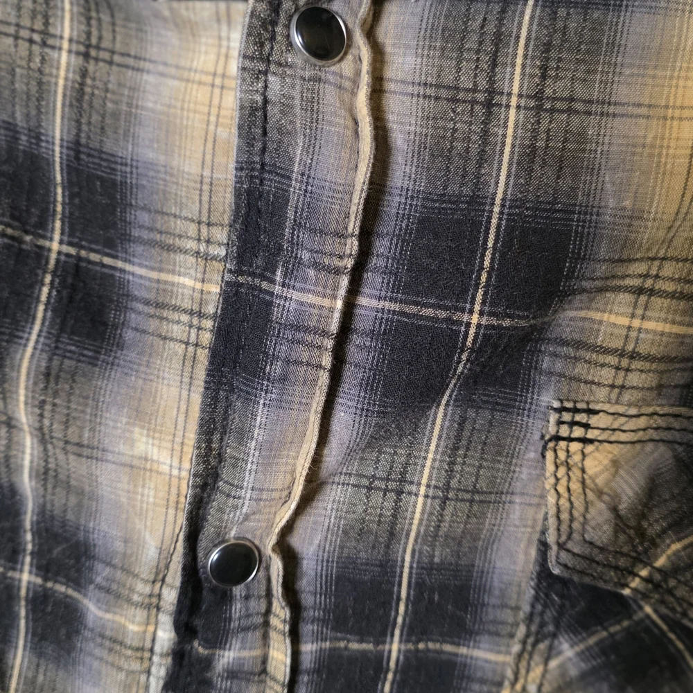 POP ICON CLOTHING Black and Cream Plaid Shirt with Cross Embroidery - Picture 6 of 11